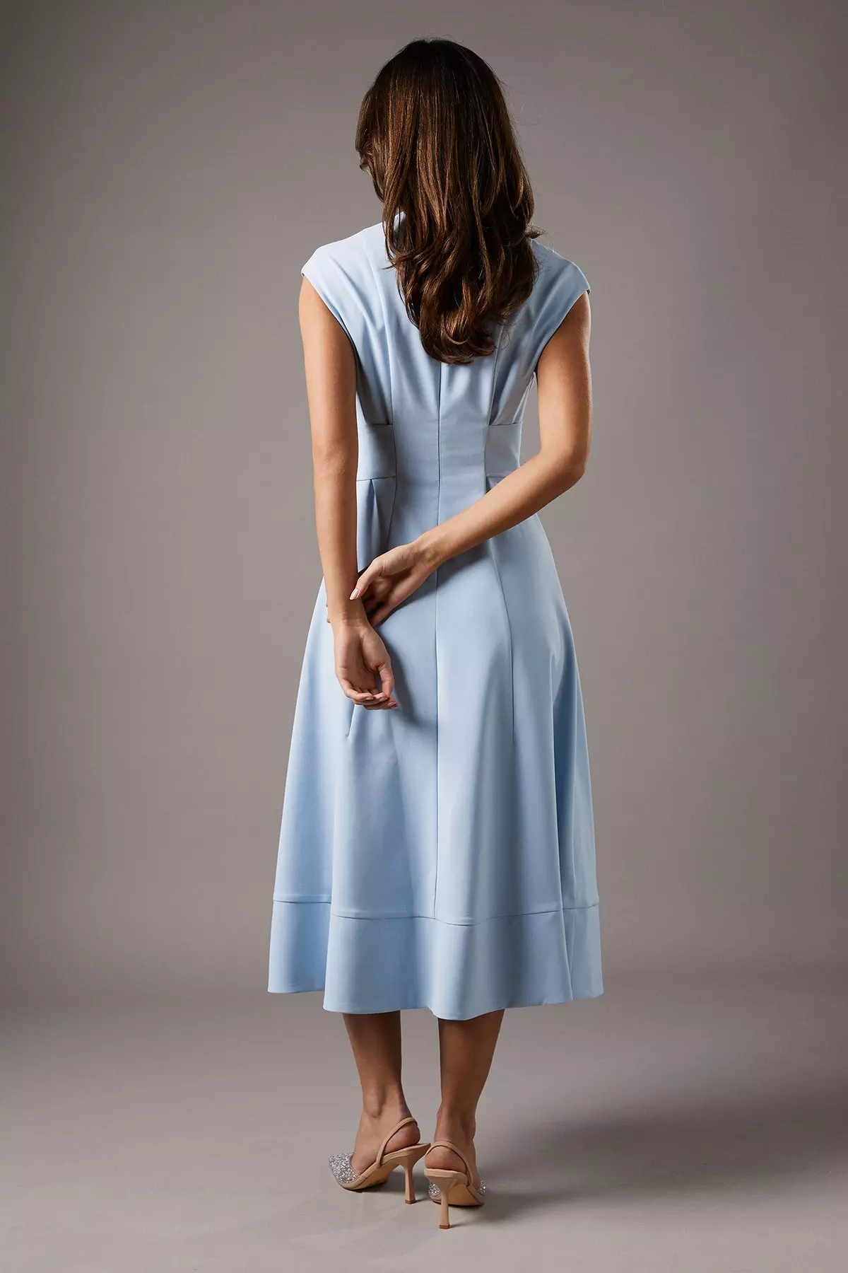 ◆KAREN MILLEN◆ ベルト付ペプラムスカートドレス / pale blue Belted Crepe Dress | Karen Millen